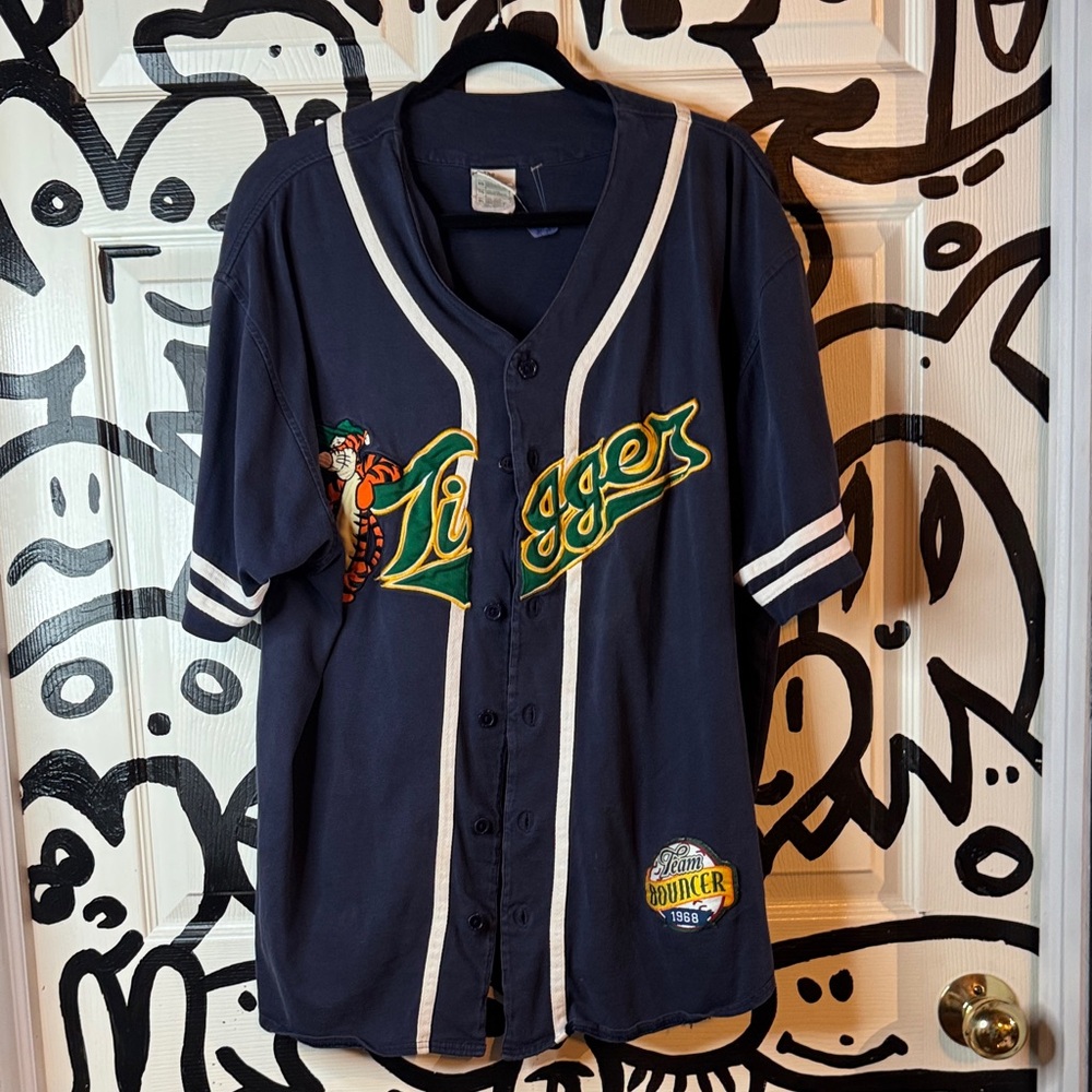 Vintage y2k Blue Baseball Jersey with Embroidered Logo Disney Store Tigger xl